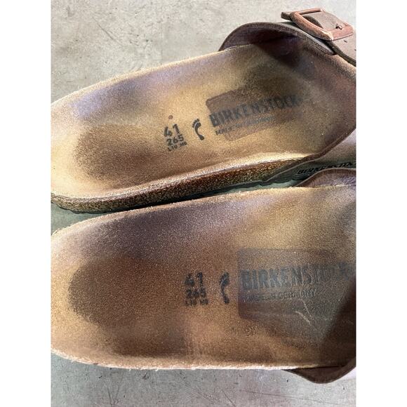 Birkenstock Madrid Birko-Flor Sandals EU 41 US 10 Tan Taupe Single Strap Narrow - Picture 5 of 7